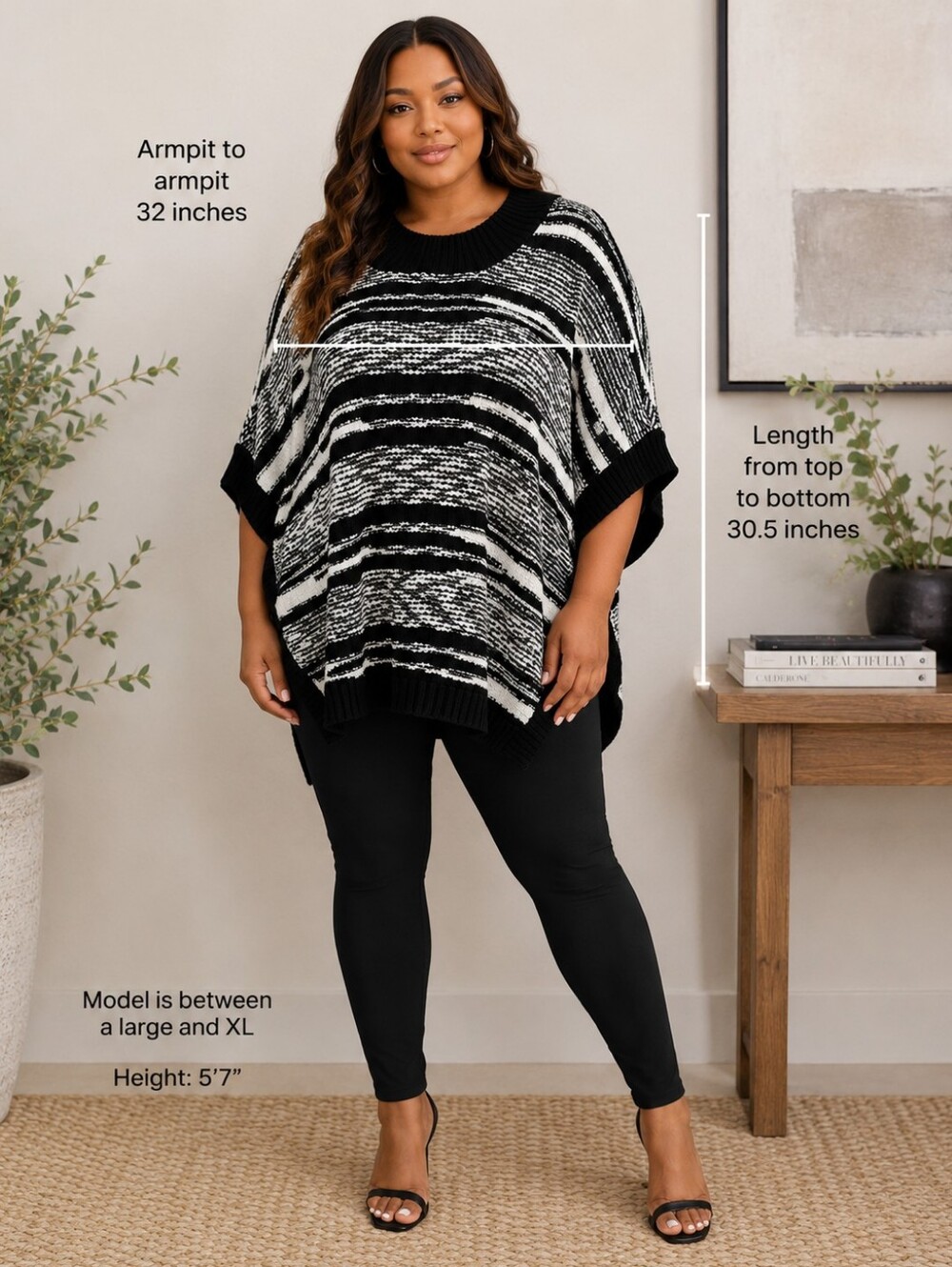 Calvin Klein Women's Chunky Knit Sweater Large/XL Black White Striped Cozy